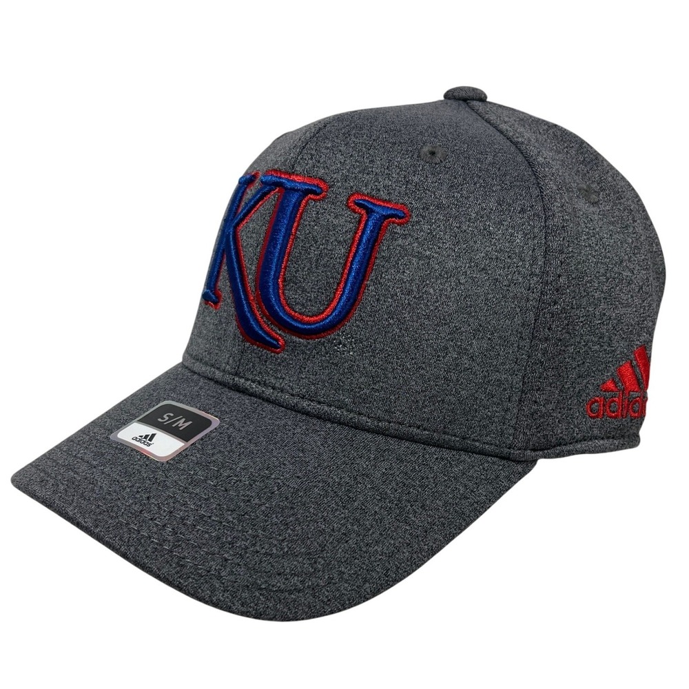 Adidas Kansas Jayhawks‎ Hat Cap Fitted Heathered Gray Red Logo S/M